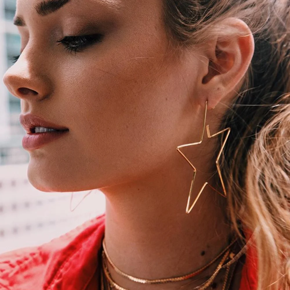 

2021 Jewelry Summer Simple Design Big Five-Pointed Pendant Gold Star Shape Minimalist Stud Earring