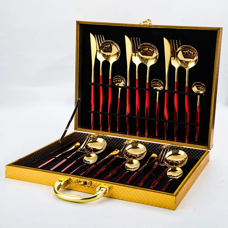 

High quality Hot Sale Knife Fork Spoon Set 24 Piece Flatware Sets Stainless Steel Cutlery Set in Wooden Box