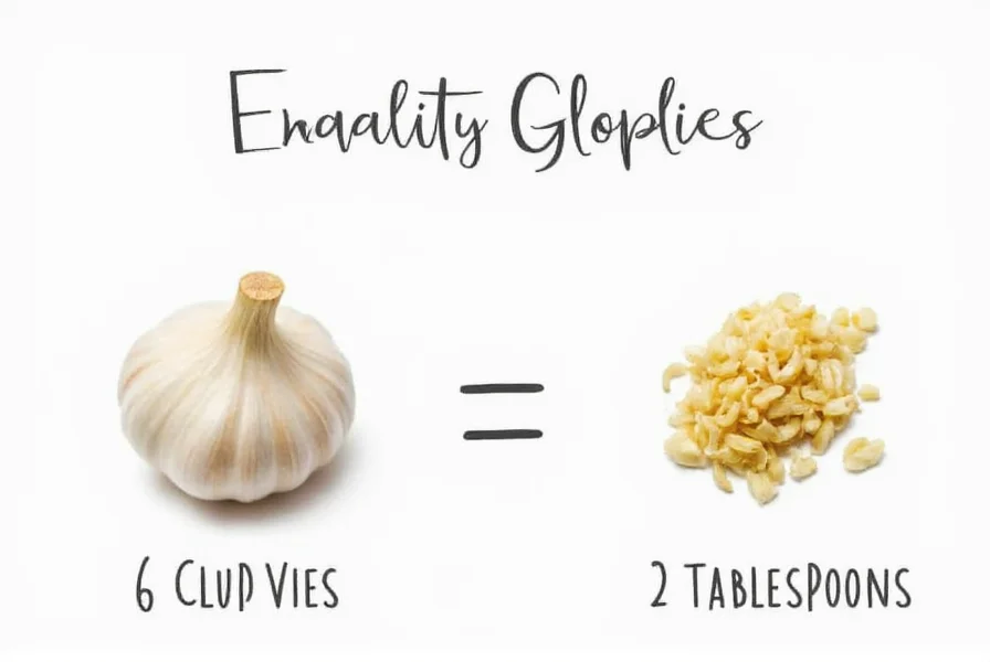 Garlic cloves next to measuring spoons showing visual conversion reference