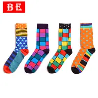 

BE Mens Colorful Casual Crew Combed Cotton Hip Hop Geometric Plaid Stripe Dot Gifts Happy Socks