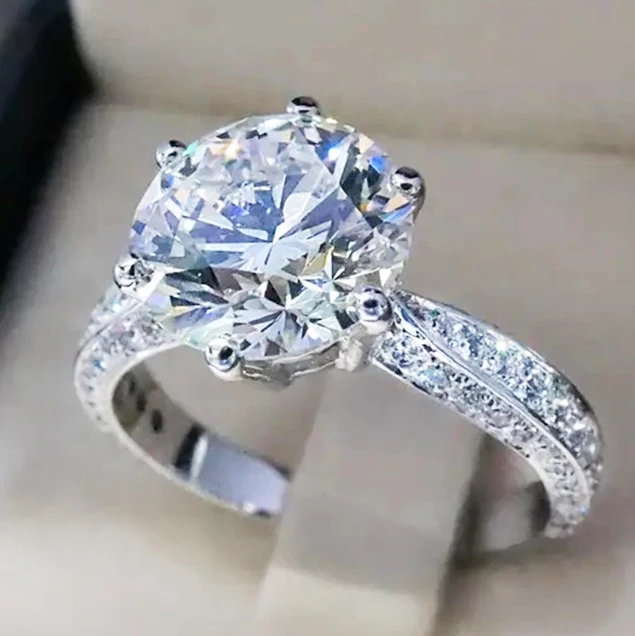 

CAOSHI Shiny Wedding Jewelry Micro Pave CZ Super Large Round Shiny Gemstone Women Anillos Luxury Silver Rings