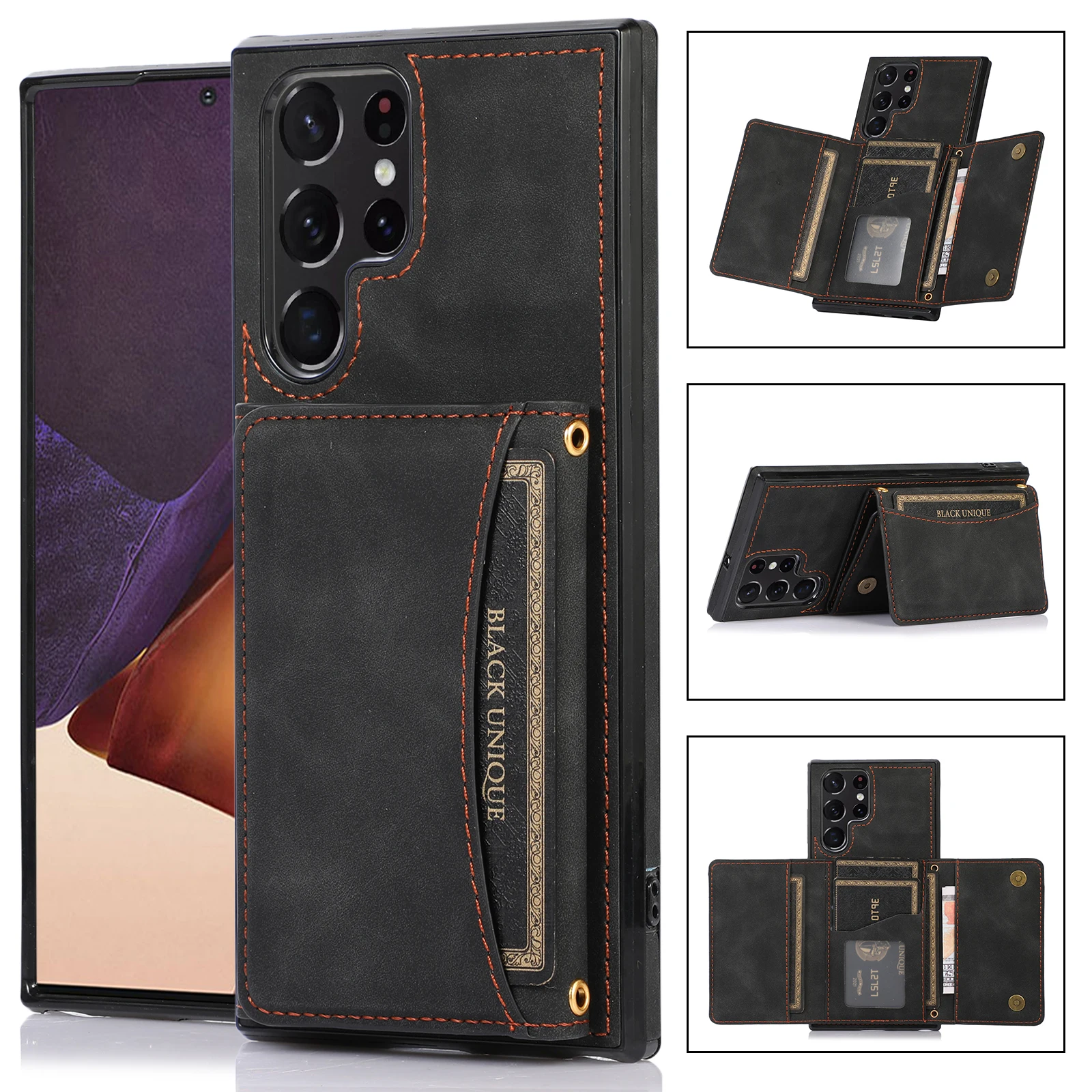 

charm kickstand Leather Case Compatible with samsung s22 ultra PU Flip Stand Card Wallet Phone Cover For samsung s22