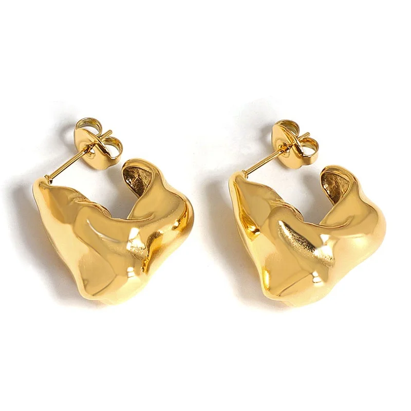 

MICCI 2022 New Trendy 18k Gold Plated Retro Irregular Back Screw Stud Earrings For Women