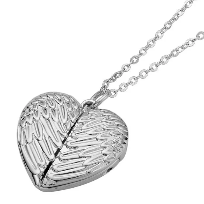 

Fashion Blank Sublimation Jewelry Angel Wing Locket Photo Pendant Bezel Tray, Silver