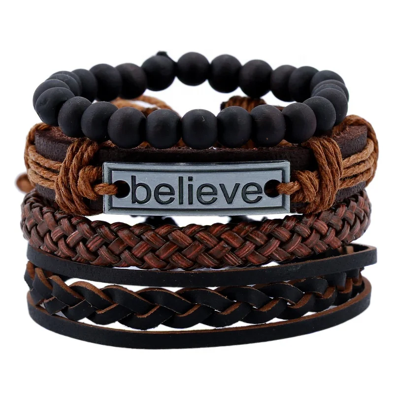 

PUSHI new arrivals letter vintage chain woven bracelets for women friendship diy kit leather bracelet, Coffee