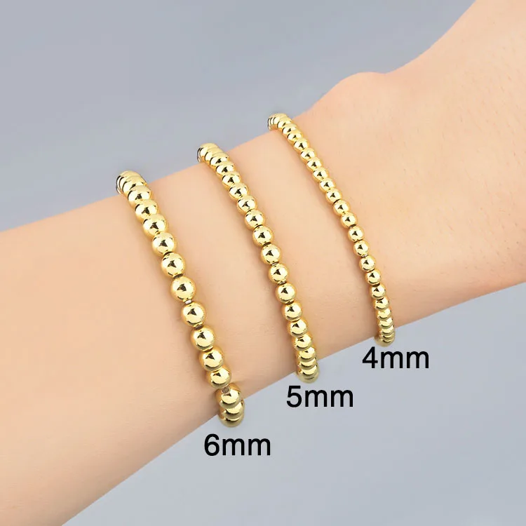 

BC1283 Dainty 18k Gold Plated Ball Beaded Elastic Stacking Layering Beads Bracelets