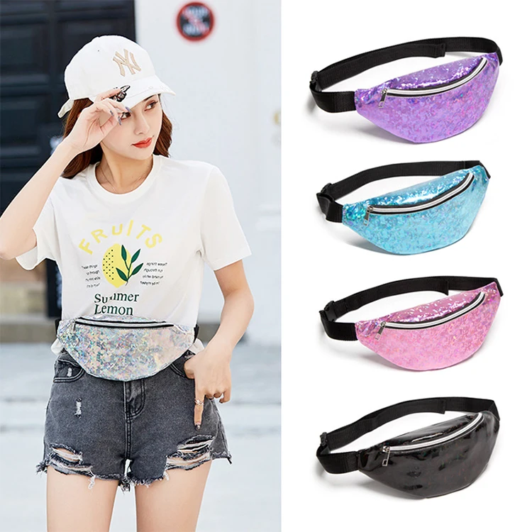 

Heuptas Fashion Holographic PU Waist Bag Zipper Chest Fanny Pack For Women, Colors