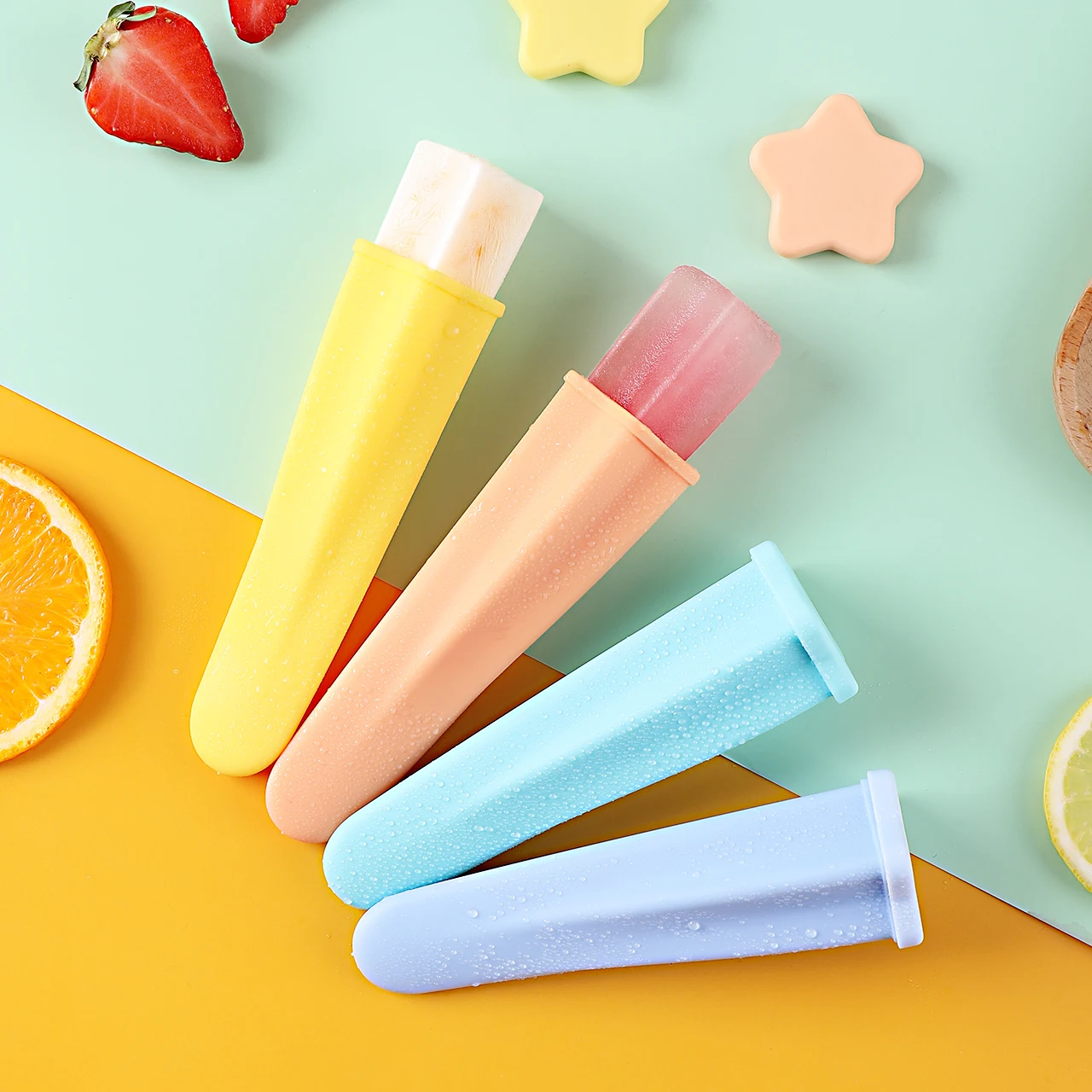 

2020 Haixin colorful star shaped diy silicone ice cream popsicle mold with food grade plastic lid
