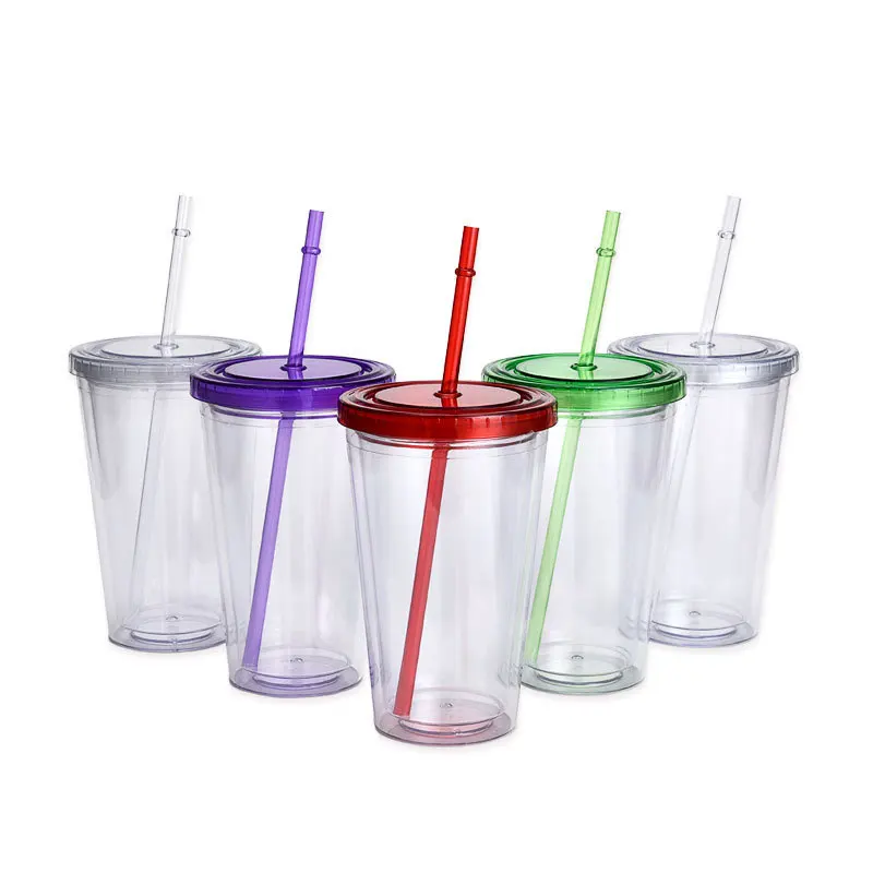 

Creative gradient color transparent big water cup net celebrity thermal insulation cold portable double-layer straw cup, Customizable