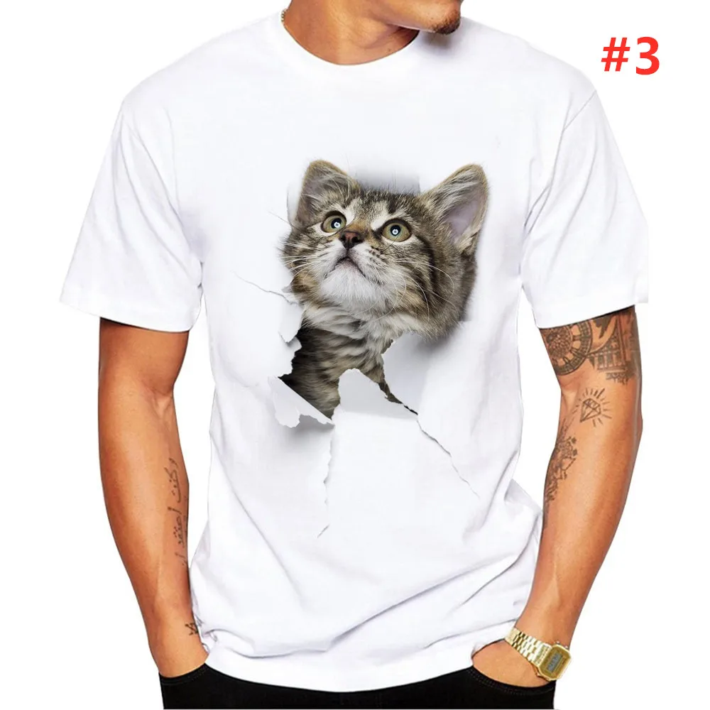 

Sleeves Cotton Tee Shirt Tops 2021 New Arrival Men's Shirts Cute Dog And Cat Print Round Neck Men's T-shirts Mens Clothing, Picture shown