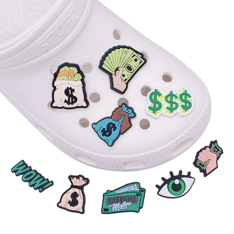 

Free Shipping PVC Soft Rubber With Dollar Logo Shoe Buckle Unisex Shoe Charms Decoration, Picture