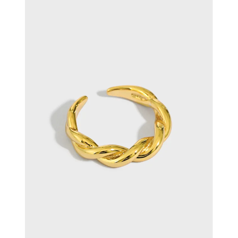 

Normcore Retro S925 Sterling Silver Irregular Twist Ring 18K Gold Plated Geometric Twist Ring for Women