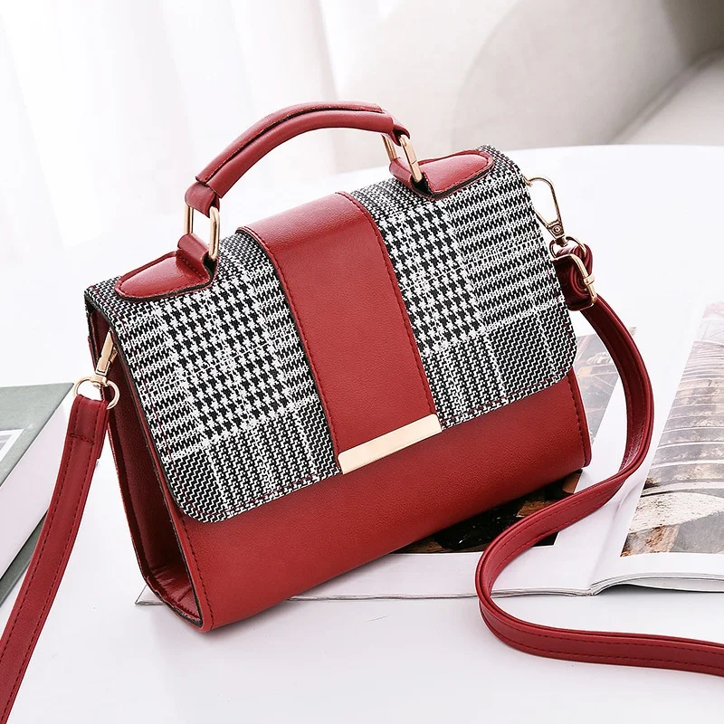 

New Wholesale Women's Small Square Bag Korean Version Of The Lattice Diagonal Portable Student Shoulder Bag, 5 colors