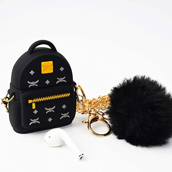 

Crossbody Backpack Luxury Designer Kawaii Earphone Case For Airpods 1 2 Pro Soft Silicone Cover With Pom Pom Fur Ball Keychain