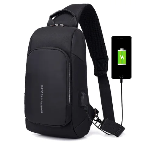 

Casual Men Chest Bag USB Charging Business Bag Waterproof Wear-resistant Messenger Bag, 2 colors