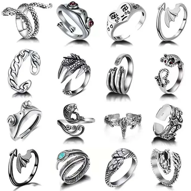 

16 Pcs Silver Plated Frog Rings Cute Animal Vintage Goth Y2k Open Rings Animal Smiley Rings for Women Girls, Antique sliver