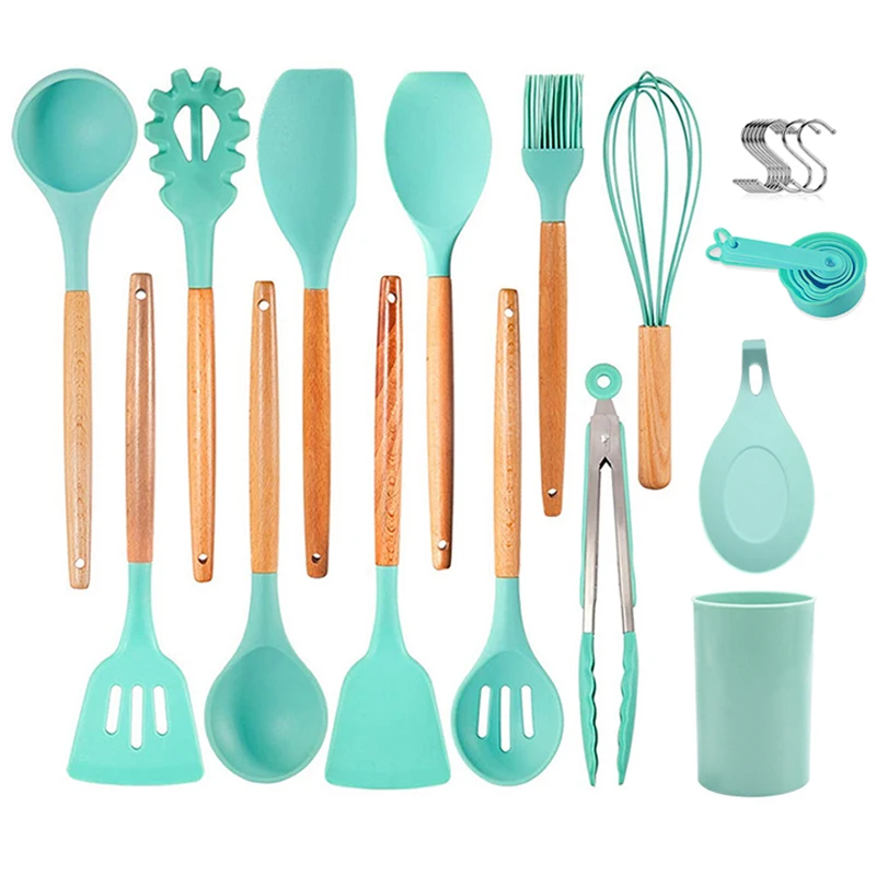 

Silicone Wooden Handle Kitchenware Kitchen Accessories Set Tableware Cookware Cooking Tool Set