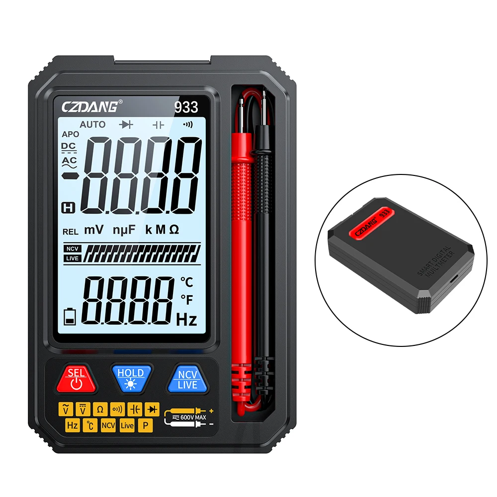 6000 Counts Auto-ranging Pocket Digital Multimeter Multi Tester Measure DC/AC Voltage Resistance Capacitance Diodes Continuity