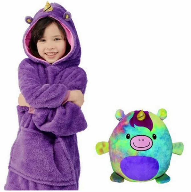 

Amazon hot selling baby lazy blanket hoodie pullover animal hooded blanket Children plush pillow toy girl Huggle pets