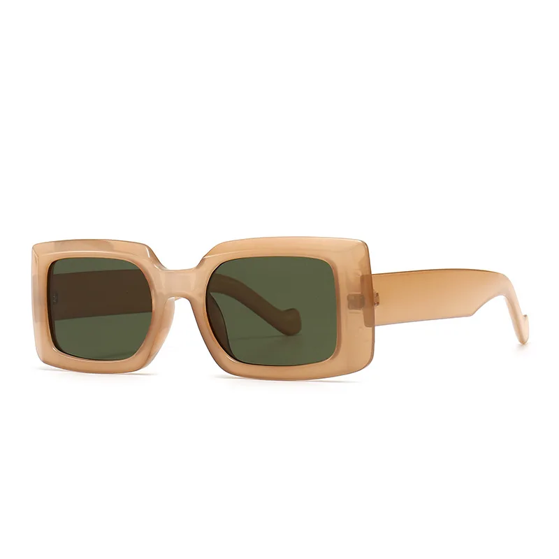 

Popular european 2020 women shade small square light tan green lens clear sunglasses women vintage with candy color frame