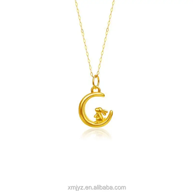 

Certified 5G Cyanide-Free Gold Moon Rabbit Pure Gold 999 Star Picking Jade Hare Pendant Valentine's Day Women's Necklace