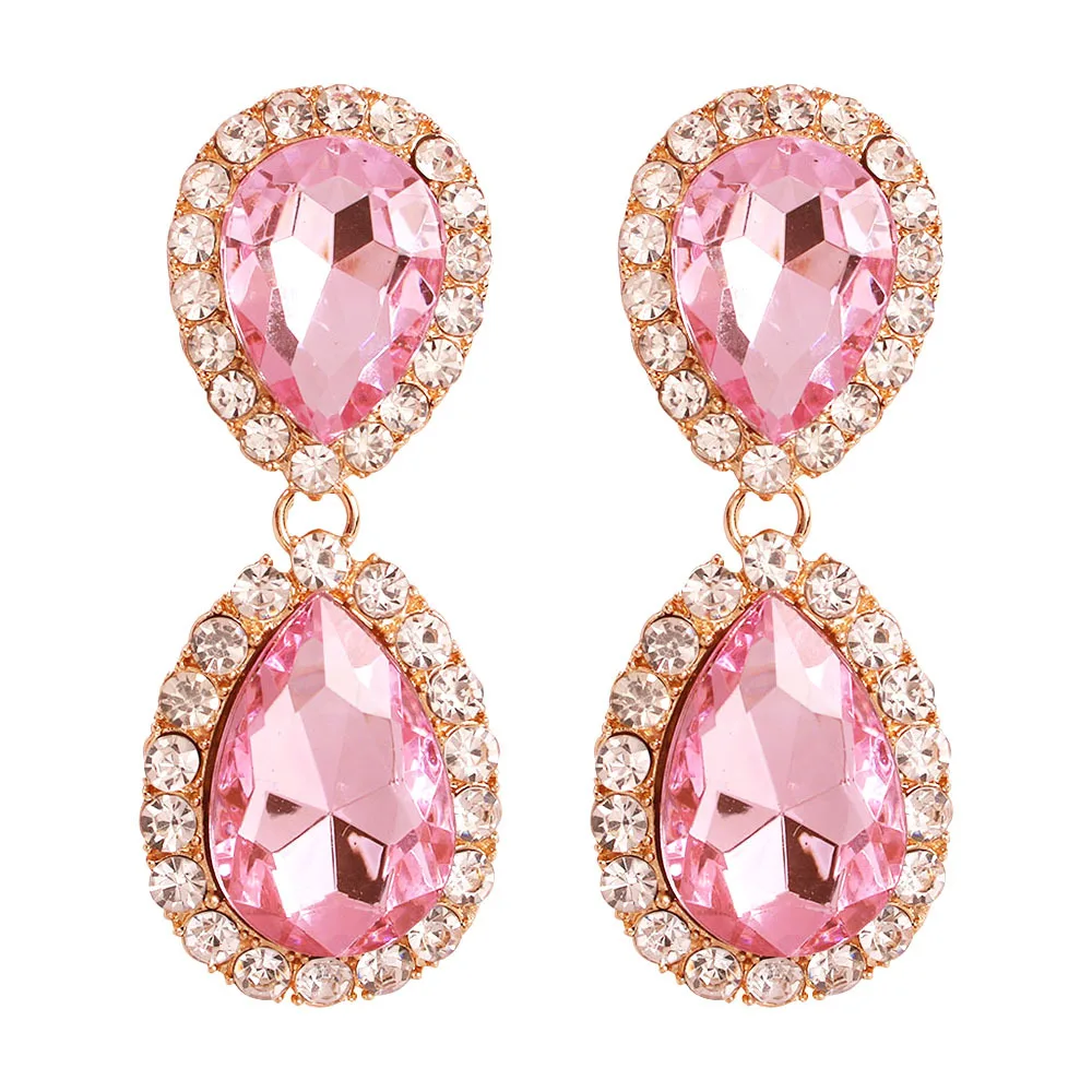

water drop shape large ab rhinestone drop earrings