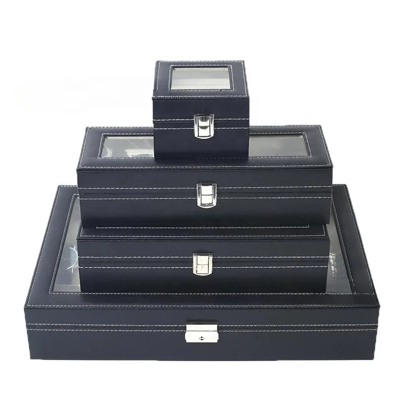 

Luxury 6 Slots Wood Watch Display Tray Packaging Gift Case Pu Leather Watch Storage Box with Window