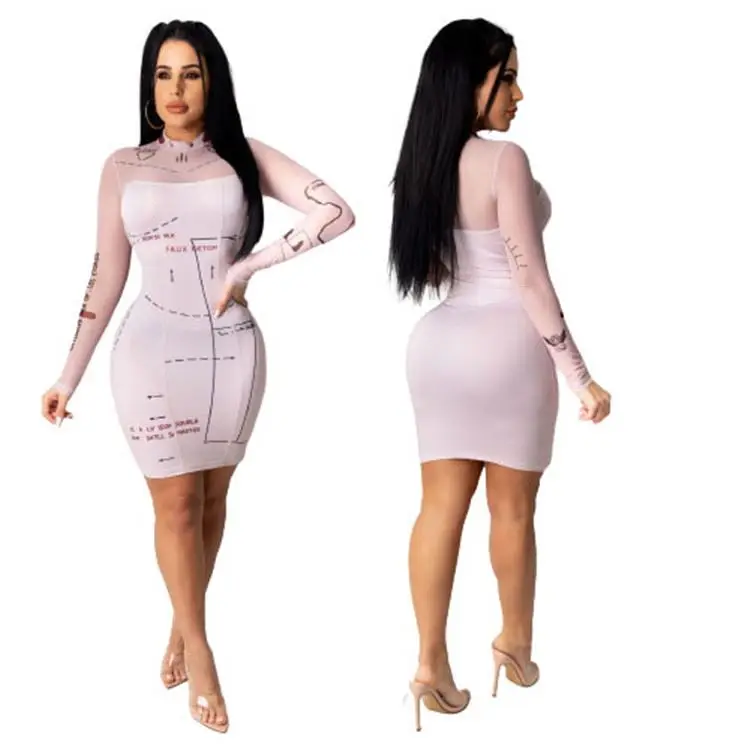 

Wholesale New Style 2020 Fall Long Sleeve Sexy Tight Club Evening Casual Dress Women Dresses Women Lady