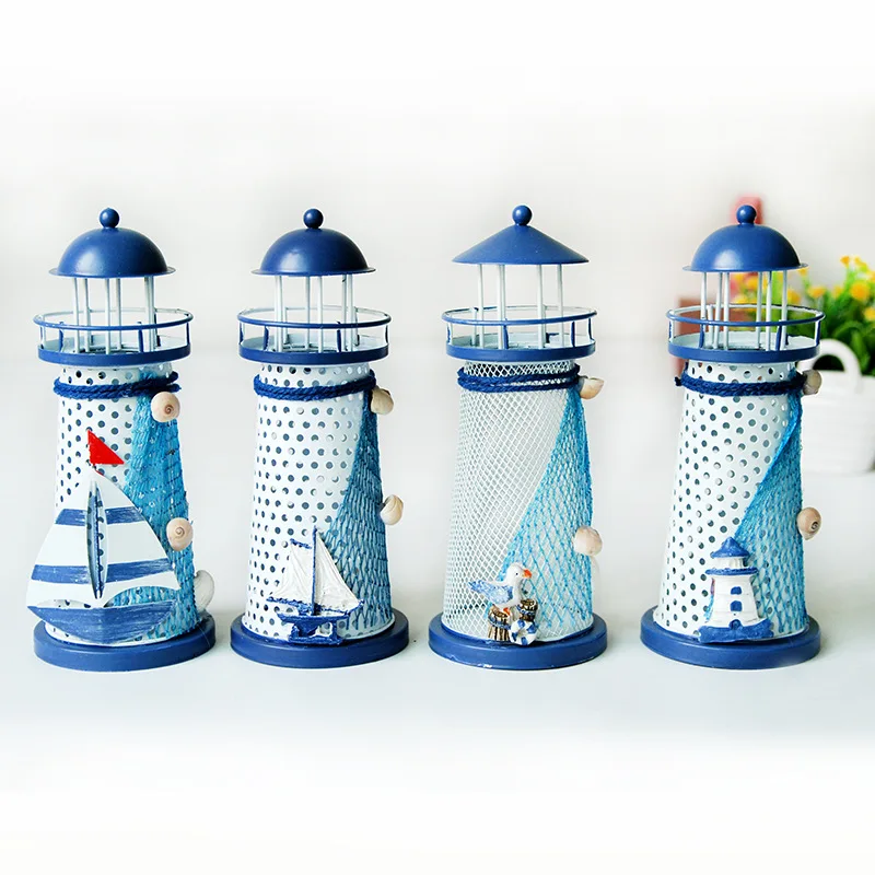 

Iron Candlestick Ornaments Iron Ocean Lighthouse Decorations Home Mediterranean Decorative Style Home Iron LED Lights