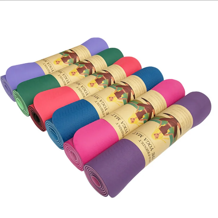 

Eco Friendly Custom Print 6mm Double LayerTPE Yoga Mat, Black, blue, pink, purple, custom
