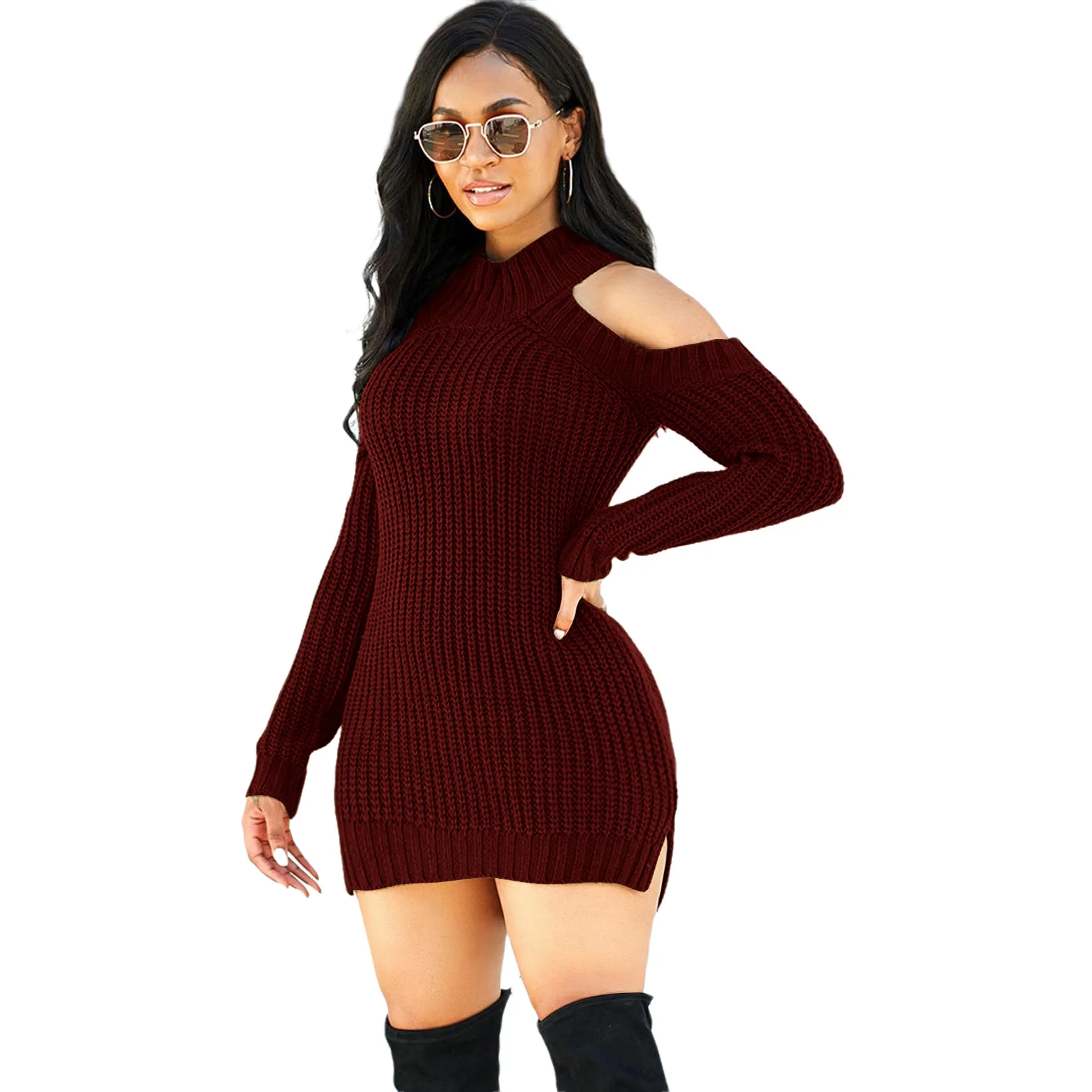 

Beautiful Fashion Sexy Mature Ladies Knitted Bodycon Dress Wholesale Wear Sweater Dresses, As picture