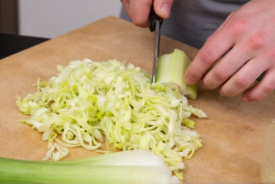Chef's hands chopping fresh fennel fronds for use in a Mediterranean-inspired salad recipe