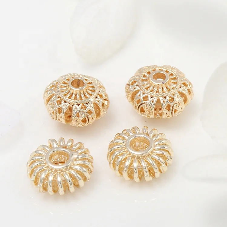 

Factory Wholesale 14K Gold Plated Hollow Round Spacer Beads for Bracelet Making