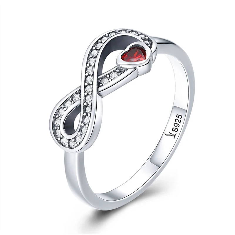 

S925 ring infinite red heart crystal zirconia design 925 sterling silver fine ring for girls