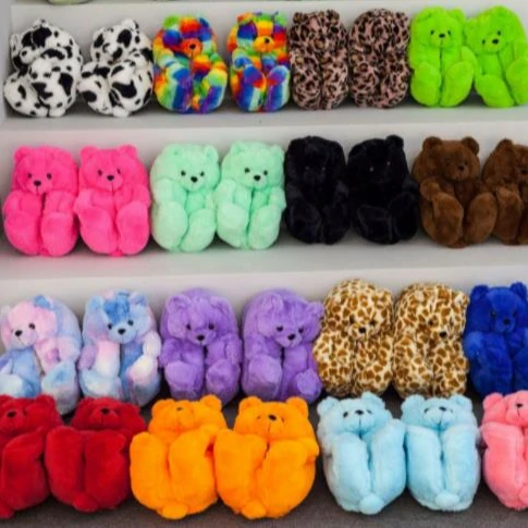 

Fits All Plush Giant Women Adult Toddler Free Shipping Bed Animal Fluffy Rainbow Wholesale Black Teddy Bear Slippers