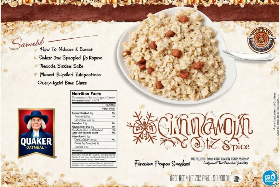 Box of Quaker Cinnamon and Spice Oatmeal packets arranged neatly with nutritional information visible on the side panel