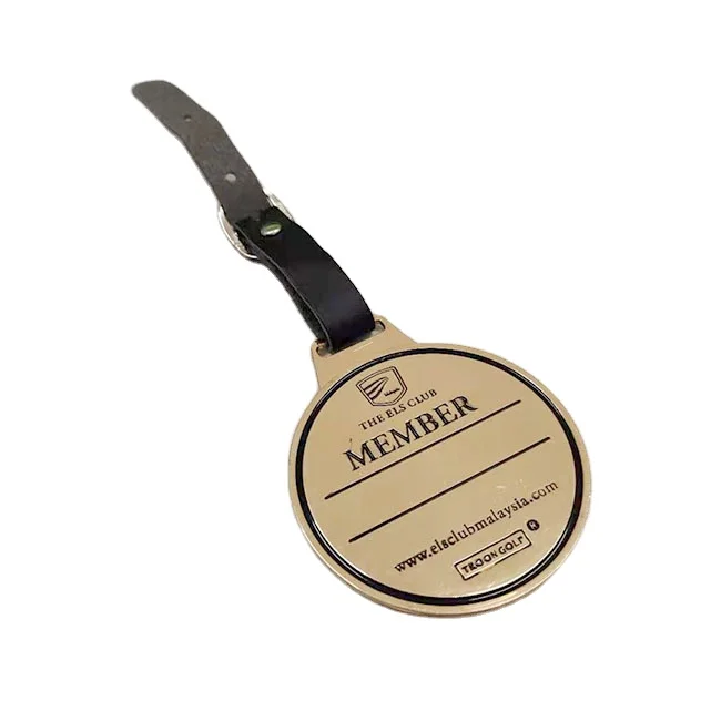 

OEM manufacturer metal custom golf bag tags customized golf member bag tag with leather strap