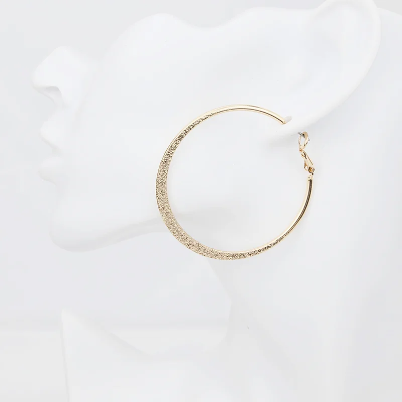 

2022 Trendy Gold Plated Dangle Earrings Flat Big Round C-shaped Dull Polish Hoop Earrings, Gold color