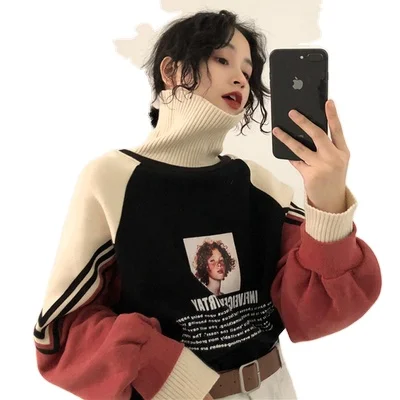 

New high-neck sweater women 2020 autumn and winter Korean version of ins tide bf lazy style harajuku streetwear gym hoodies for