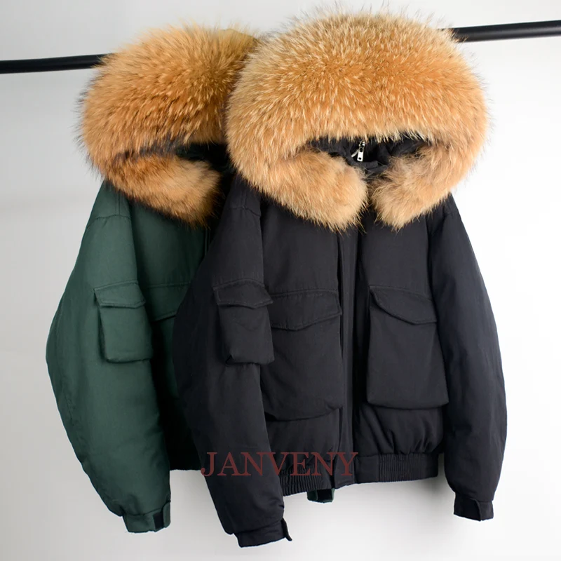 

JANVENY 2021 Winter Large Natural Fur Hooded Women Thick Irregular Loose Warm Sash Tie Up Parka Snow Outwear
