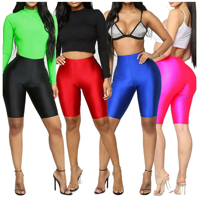 

Solid Color Elastic Sport Clothing One Piece Yoga Gym High Waist Women's Biker Shorts, Multiple colors to choose