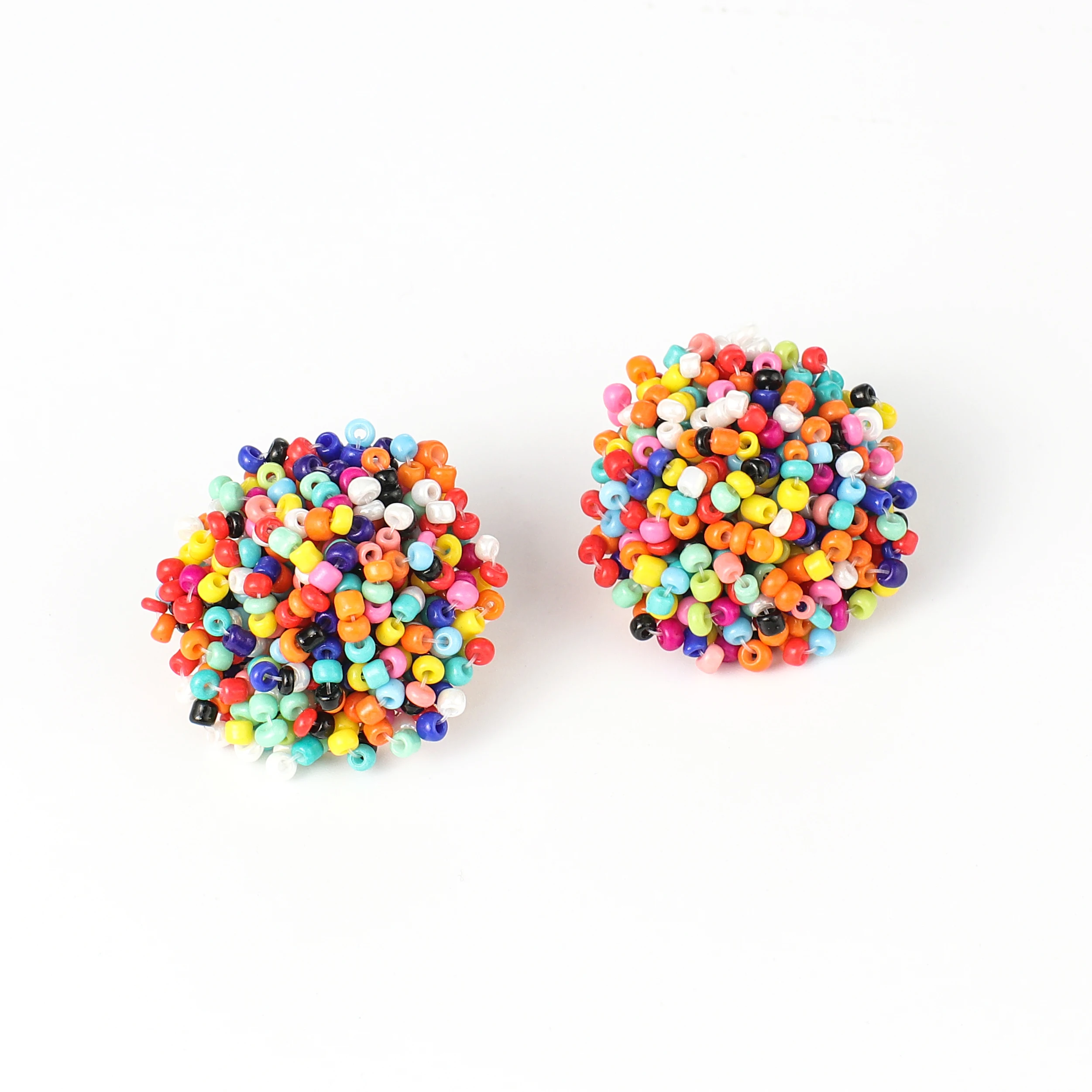 

Fashion Bohemian Multi color Round Seed Beaded Stud Earrings Statement Cluster Rainbow Beads Earrings, As pic