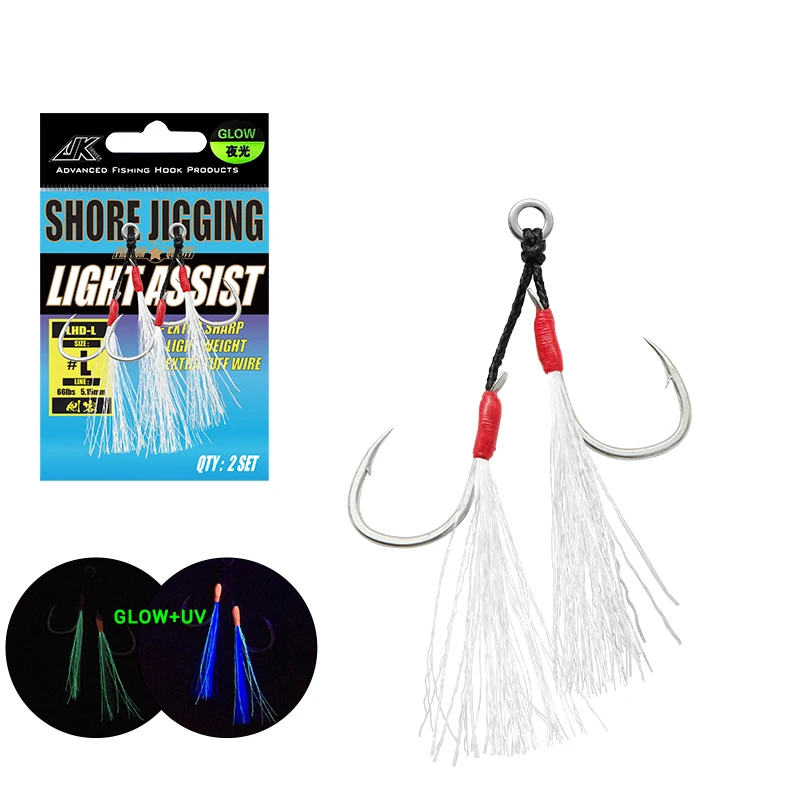 

JK LHD Series Jigging Metal Sea Fishing Hook double assist hook with Luminous silk