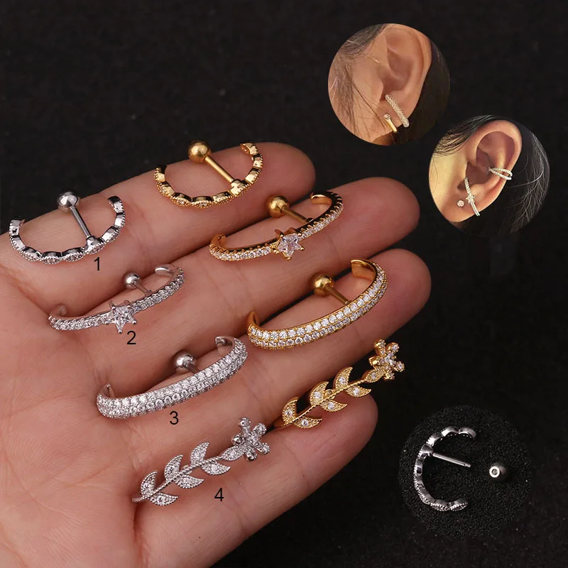

2020 new hot sale gold and silver leaves star diamond zircon long curved zircon ear nails for women