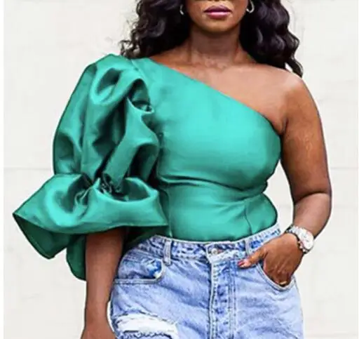 

2022 Summer Sexy Green AOMEI Party Puff Sleeve Women Casual Blouse