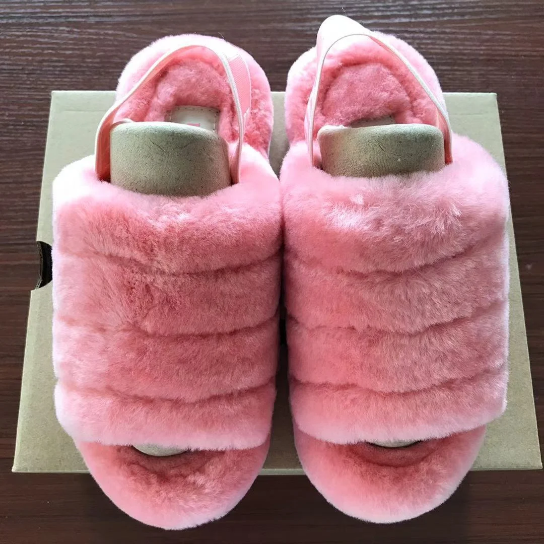 

Pink Fur Slipper Soft House Plush Mink Wholesale Womens Girl Ugh Real Sheepskin Designer Fluff Yeah Slide indoor fluffy slippers