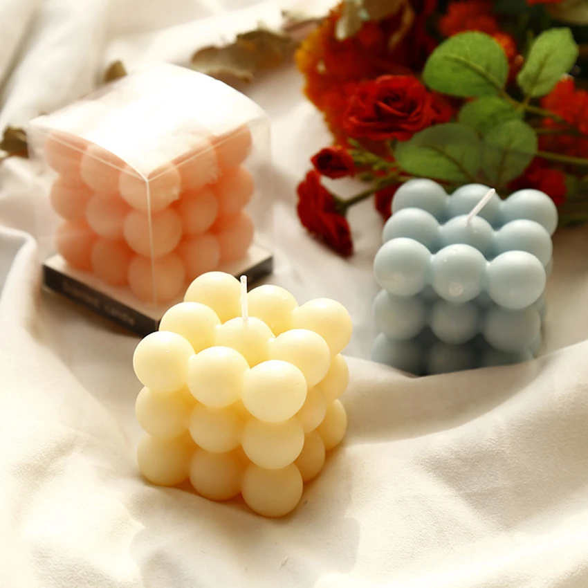 

Cute Cube Aromatherapy Small CandlesBirthday Gift Birthday Candles Bubble Candle, Pink/yellow/blue