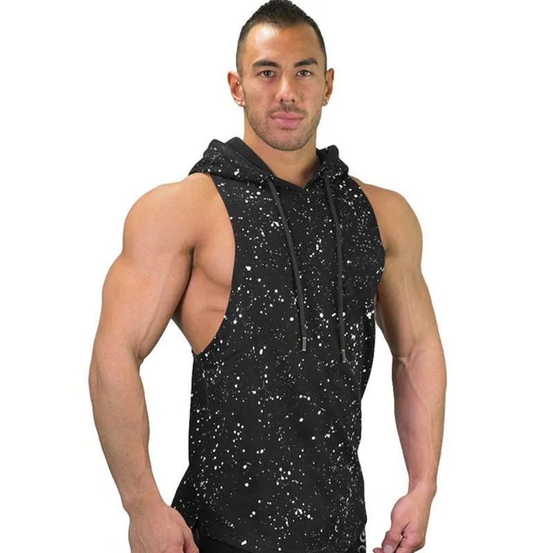 

Euro size Men mens workout shirt Sleeveless Hoodie Hooded Sweatshirt printing Logo Vest Sweat T-shirt hoodies custom made