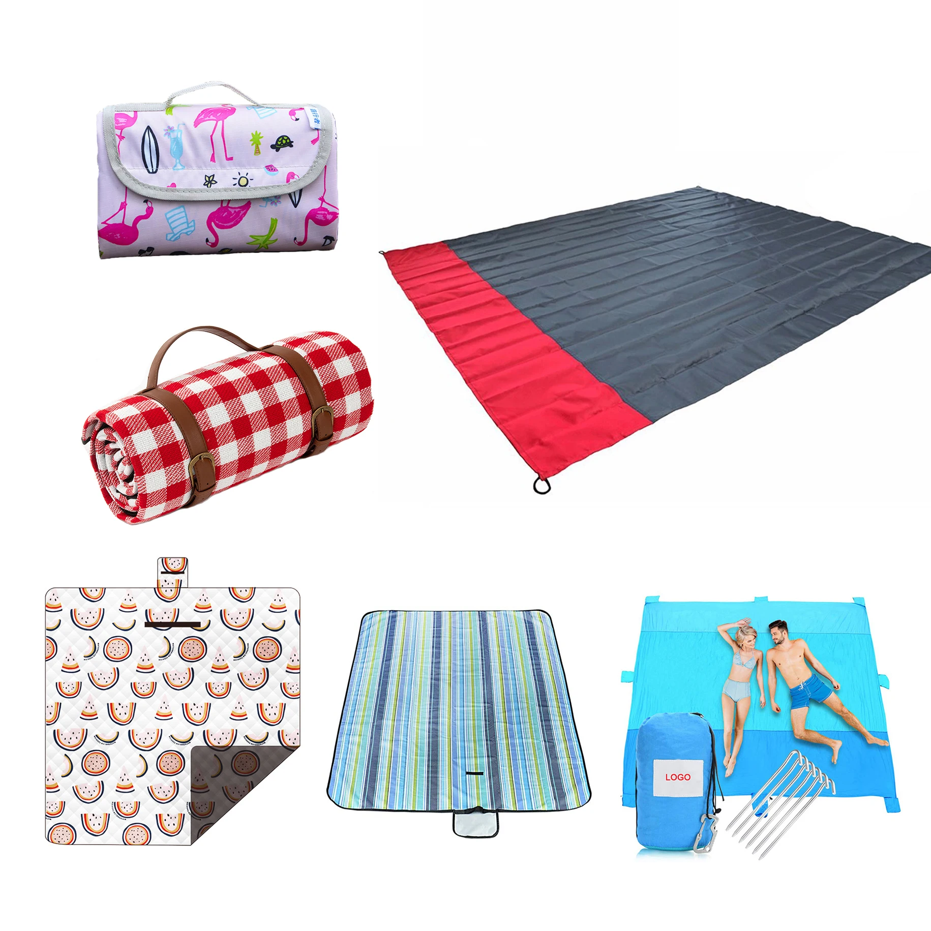 

RPET Material Outdoor portable beach blanket 210t nylon parachute sand proof camping waterproof blanket picnic beach blanket mat, As color card,customized