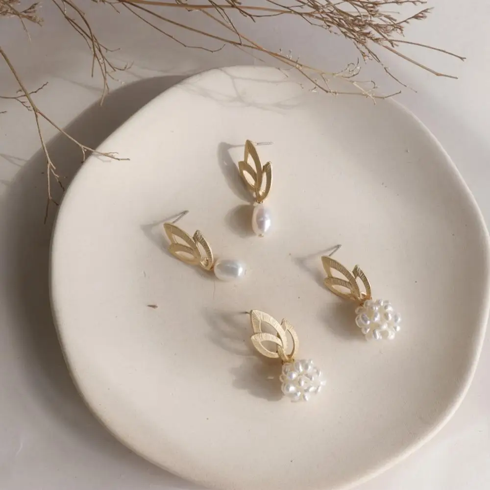 

nature pearl earrings for women design by party wholesale 2019 summer, Gold